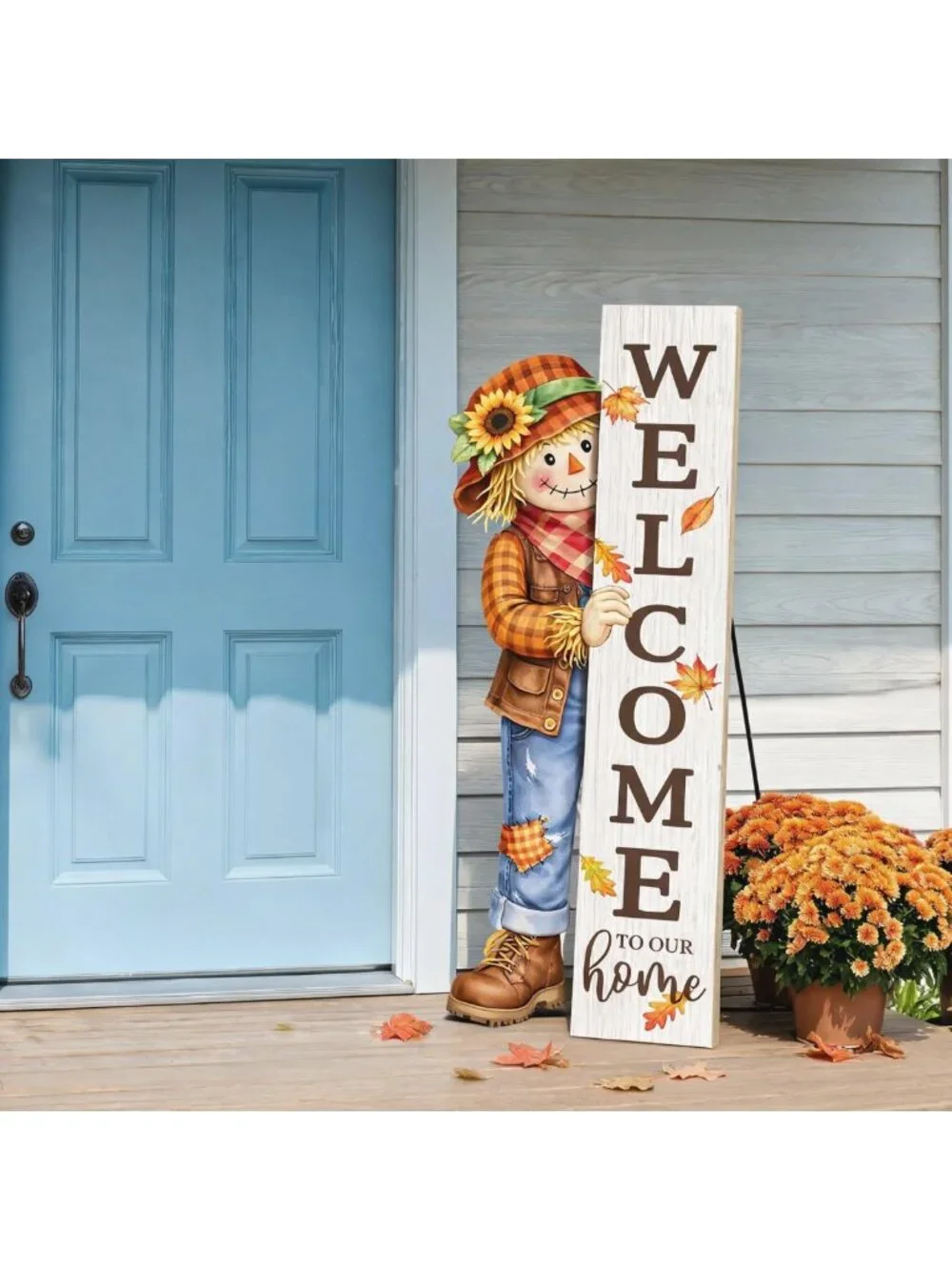 Autumn Wooden Scarecrow Welcome Sign - 42